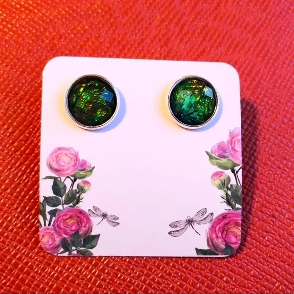 Jewelry - Handmade Green Stud Earrings